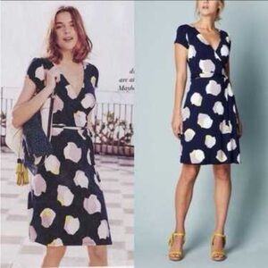 Boden geometric wrap dress navy blue 6 L